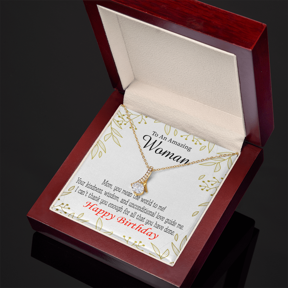 To My Mom Birthday Card You Mean the World to Me Alluring Ribbon Necklace Message Card-Express Your Love Gifts