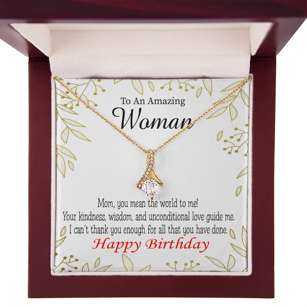 To My Mom Birthday Card You Mean the World to Me Alluring Ribbon Necklace Message Card-Express Your Love Gifts