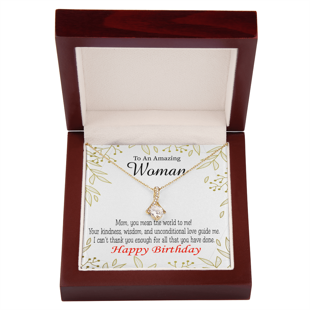 To My Mom Birthday Card You Mean the World to Me Alluring Ribbon Necklace Message Card-Express Your Love Gifts