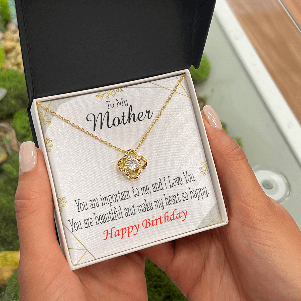 Happy Birthday Mom | Personalized | Love Knot Necklace 14K White Gold Finish / Standard Box