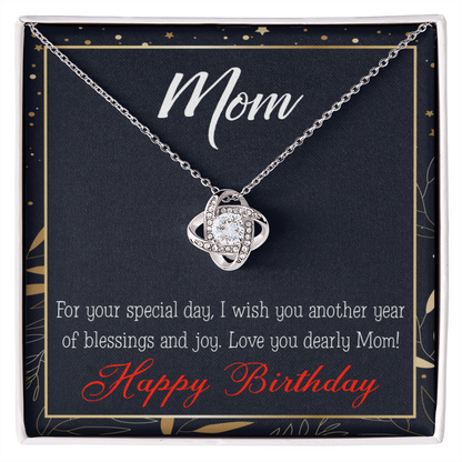 To My Mom Birthday Message Blessings and Joy Infinity Knot Necklace Message Card-Express Your Love Gifts