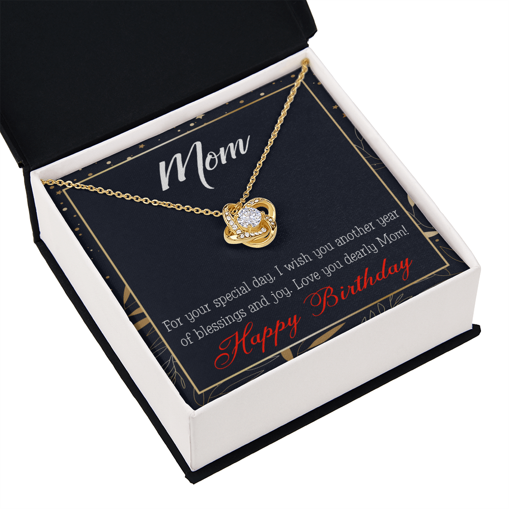 To My Mom Birthday Message Blessings and Joy Infinity Knot Necklace Message Card-Express Your Love Gifts