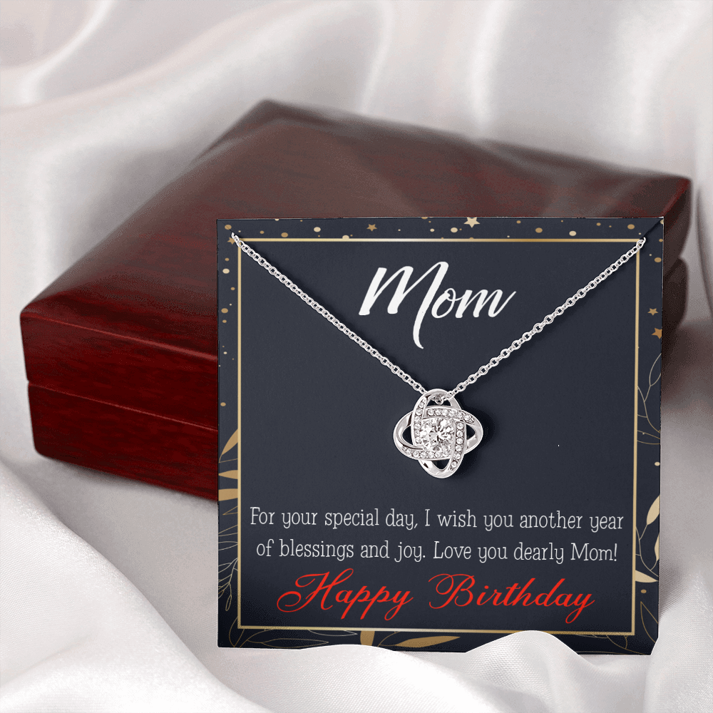 To My Mom Birthday Message Blessings and Joy Infinity Knot Necklace Message Card-Express Your Love Gifts