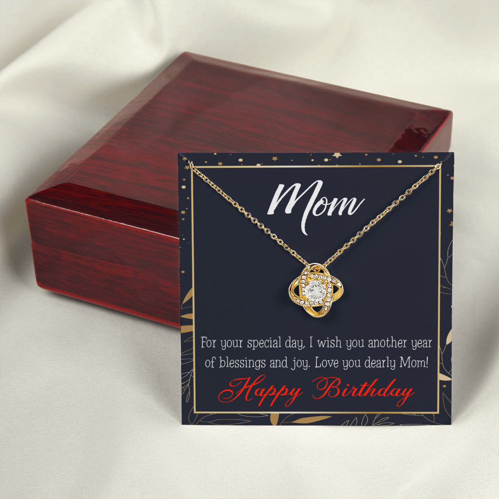 To My Mom Birthday Message Blessings and Joy Infinity Knot Necklace Message Card-Express Your Love Gifts