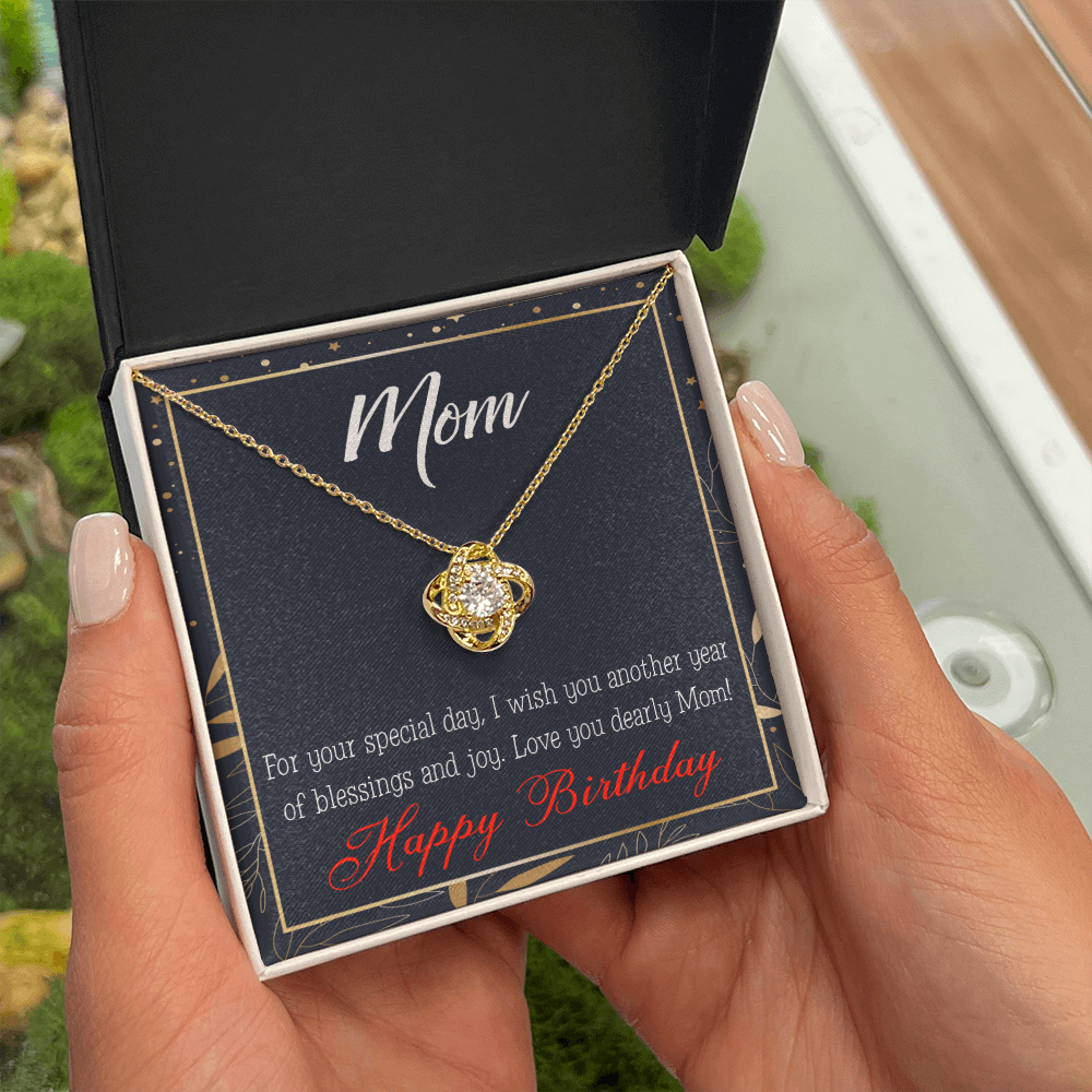 To My Mom Birthday Message Blessings and Joy Infinity Knot Necklace Message Card-Express Your Love Gifts