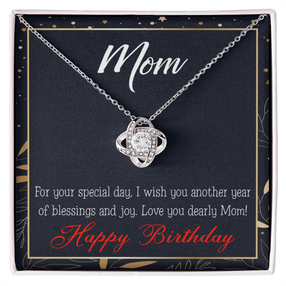 To My Mom Birthday Message Blessings and Joy Infinity Knot Necklace Message Card-Express Your Love Gifts