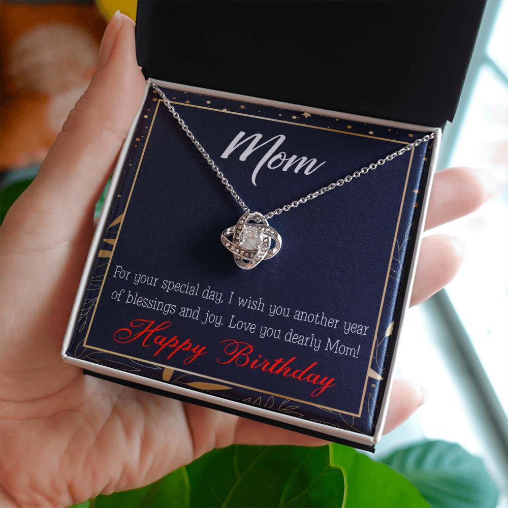 To My Mom Birthday Message Blessings and Joy Infinity Knot Necklace Message Card-Express Your Love Gifts