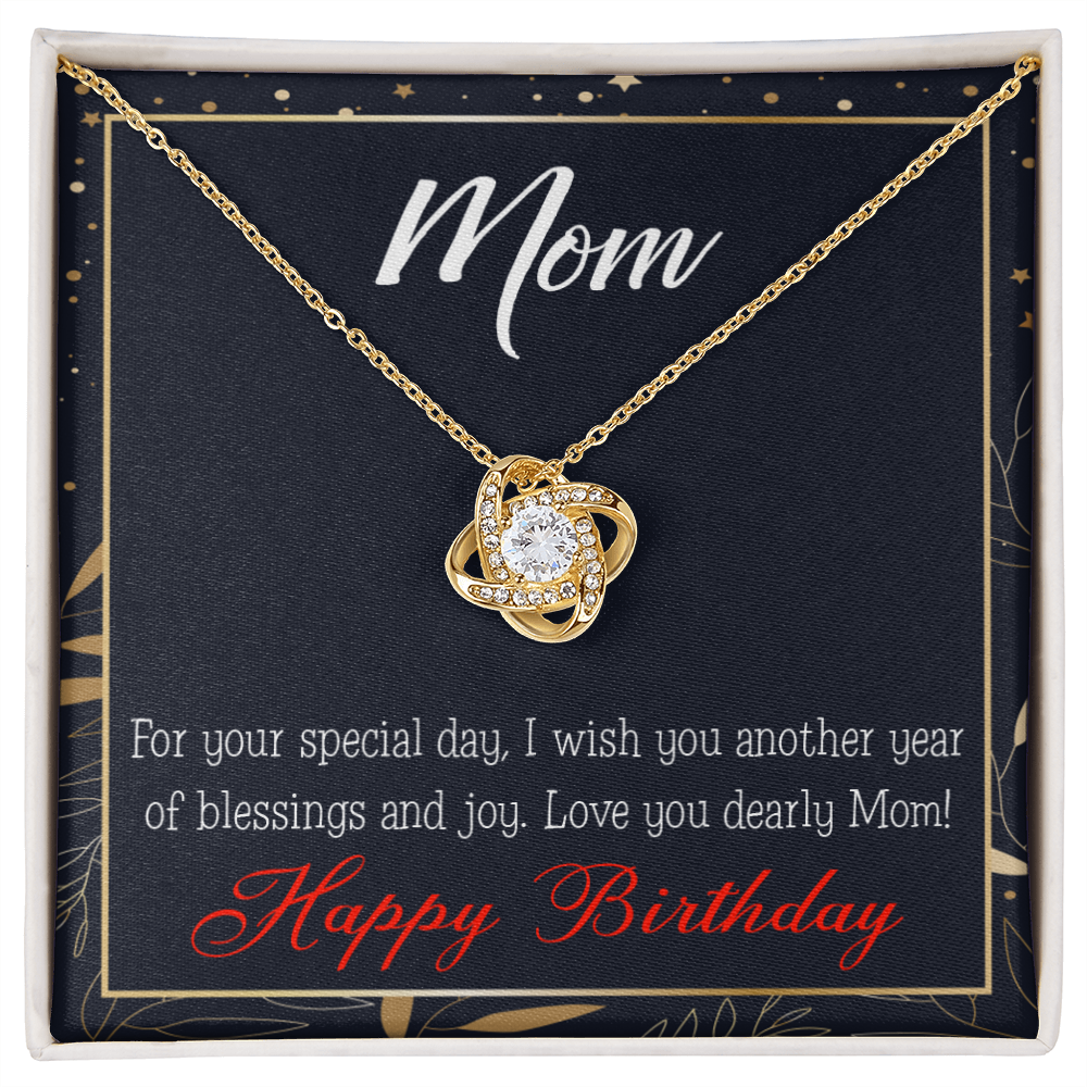 To My Mom Birthday Message Blessings and Joy Infinity Knot Necklace Message Card-Express Your Love Gifts