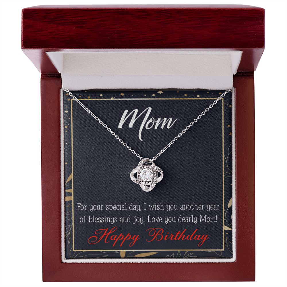 To My Mom Birthday Message Blessings and Joy Infinity Knot Necklace Message Card-Express Your Love Gifts