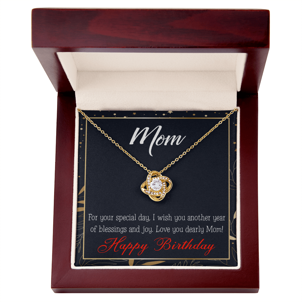 To My Mom Birthday Message Blessings and Joy Infinity Knot Necklace Message Card-Express Your Love Gifts