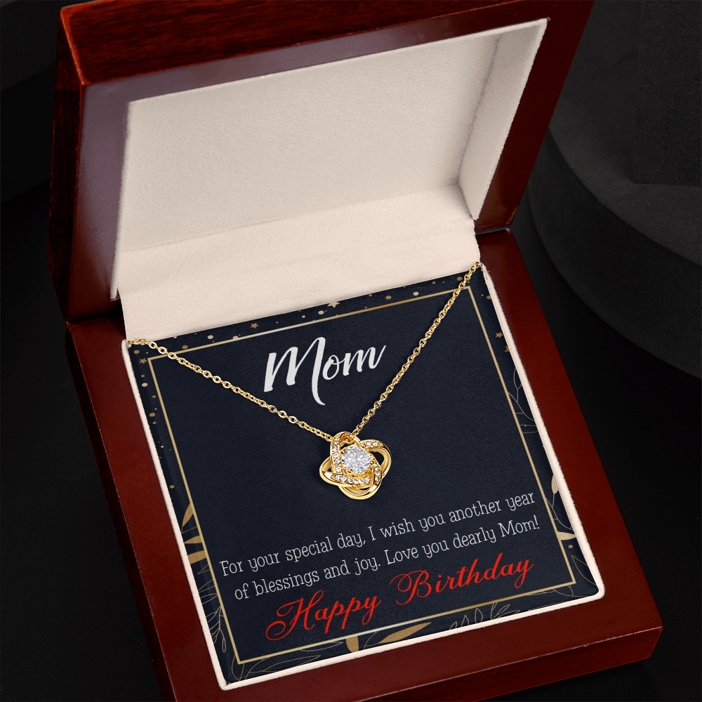 To My Mom Birthday Message Blessings and Joy Infinity Knot Necklace Message Card-Express Your Love Gifts