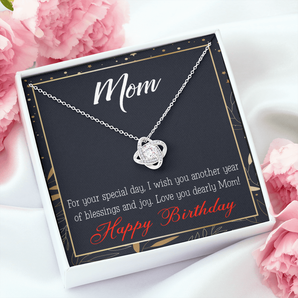 To My Mom Birthday Message Blessings and Joy Infinity Knot Necklace Message Card-Express Your Love Gifts