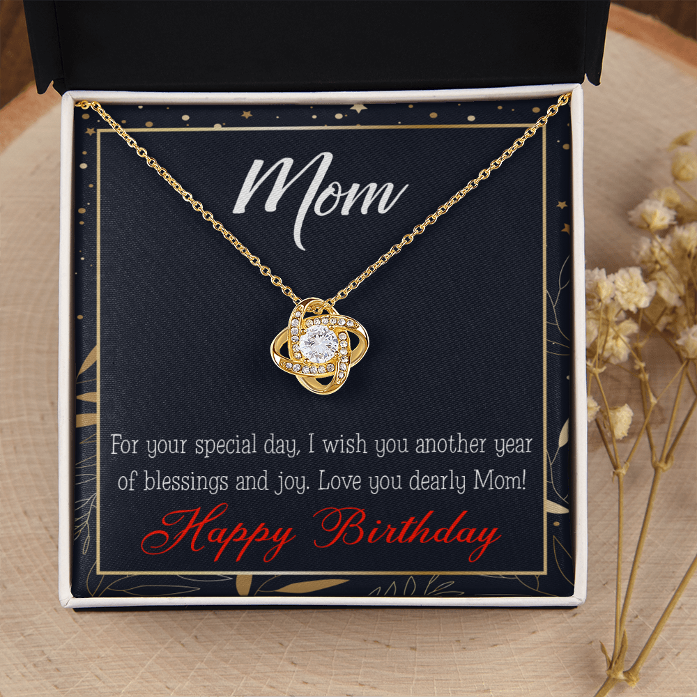 To My Mom Birthday Message Blessings and Joy Infinity Knot Necklace Message Card-Express Your Love Gifts