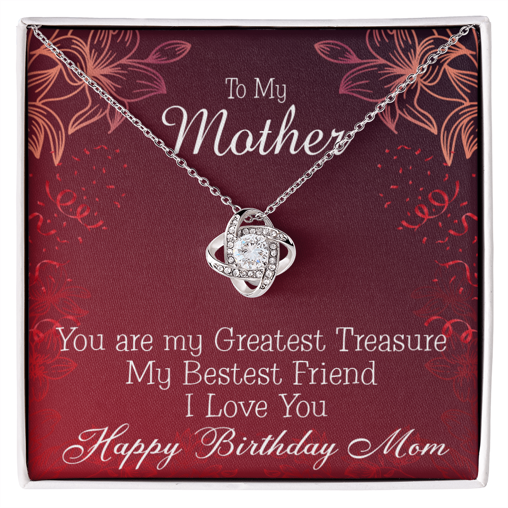 To My Mom Birthday Message Greatest Treasure Infinity Knot Necklace Message Card-Express Your Love Gifts