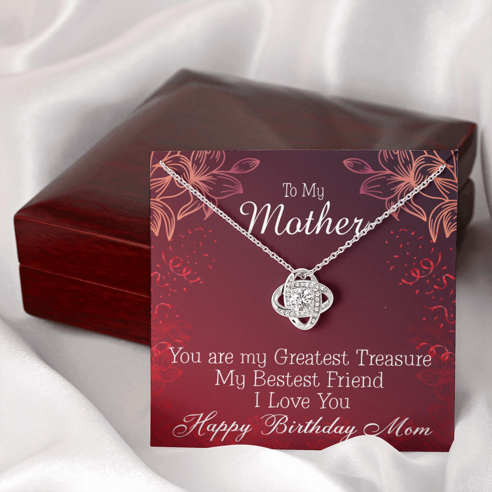 To My Mom Birthday Message Greatest Treasure Infinity Knot Necklace Message Card-Express Your Love Gifts