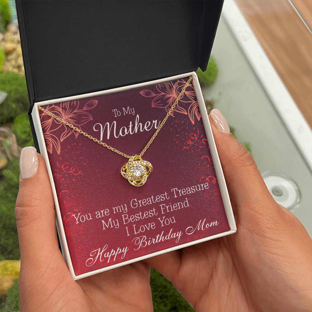 To My Mom Birthday Message Greatest Treasure Infinity Knot Necklace Message Card-Express Your Love Gifts