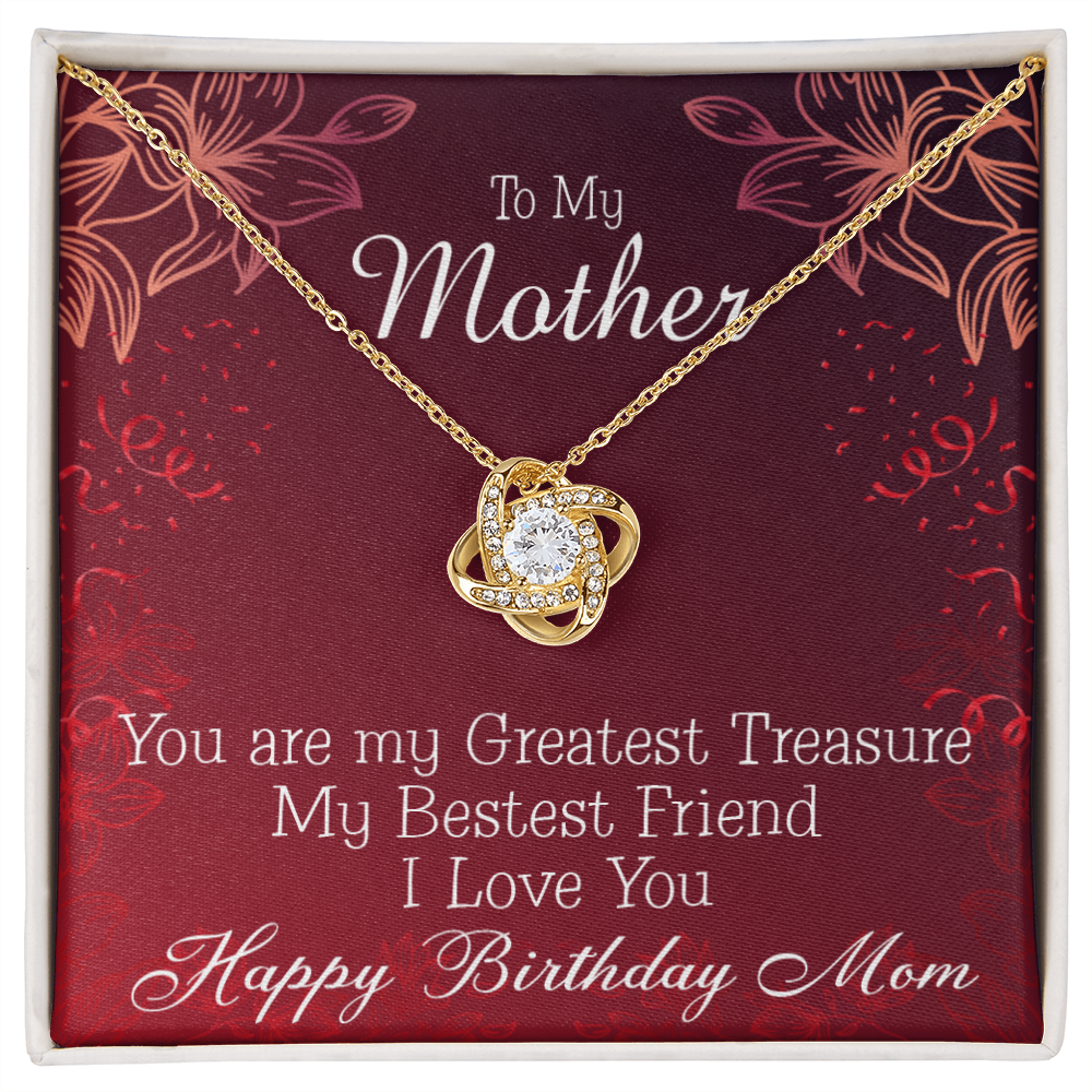 To My Mom Birthday Message Greatest Treasure Infinity Knot Necklace Message Card-Express Your Love Gifts