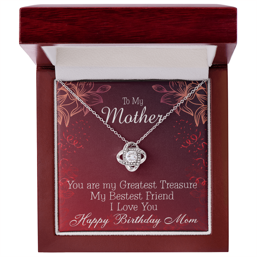 To My Mom Birthday Message Greatest Treasure Infinity Knot Necklace Message Card-Express Your Love Gifts