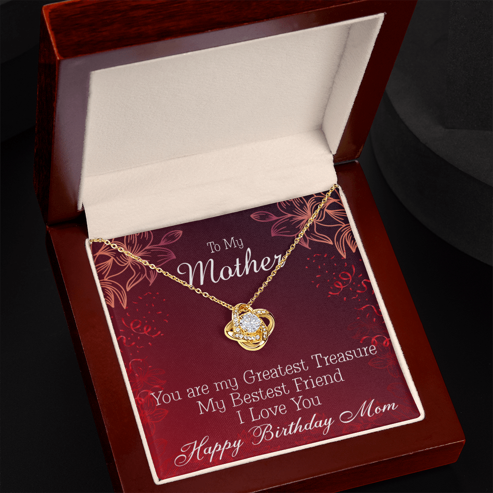 To My Mom Birthday Message Greatest Treasure Infinity Knot Necklace Message Card-Express Your Love Gifts