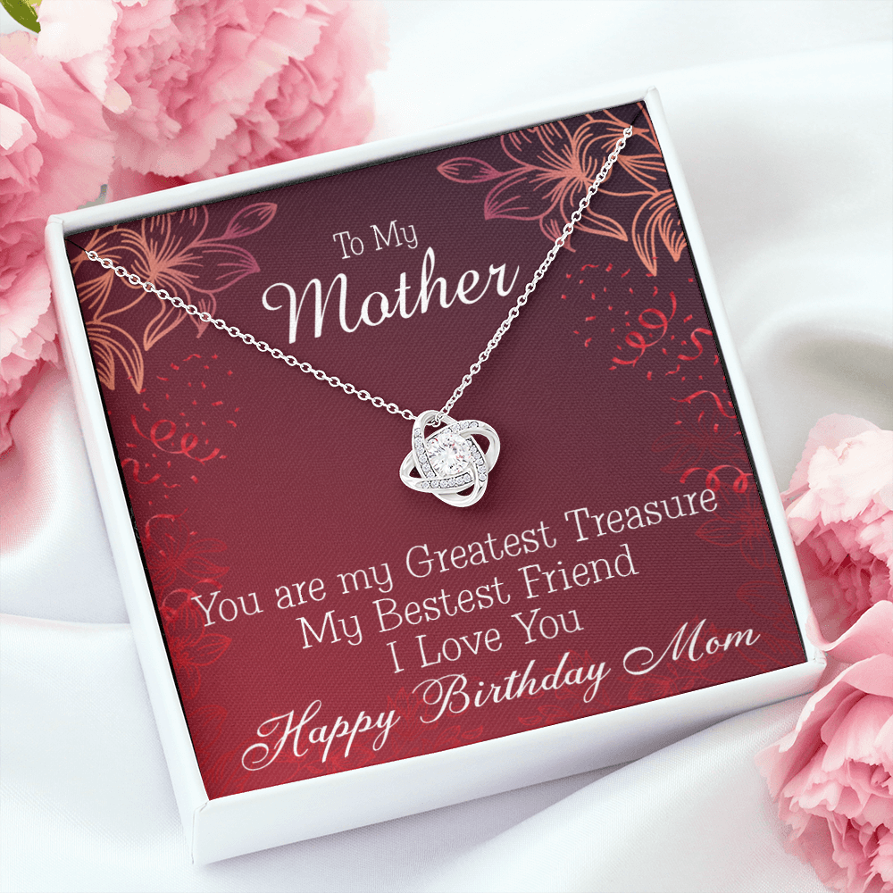 To My Mom Birthday Message Greatest Treasure Infinity Knot Necklace Message Card-Express Your Love Gifts