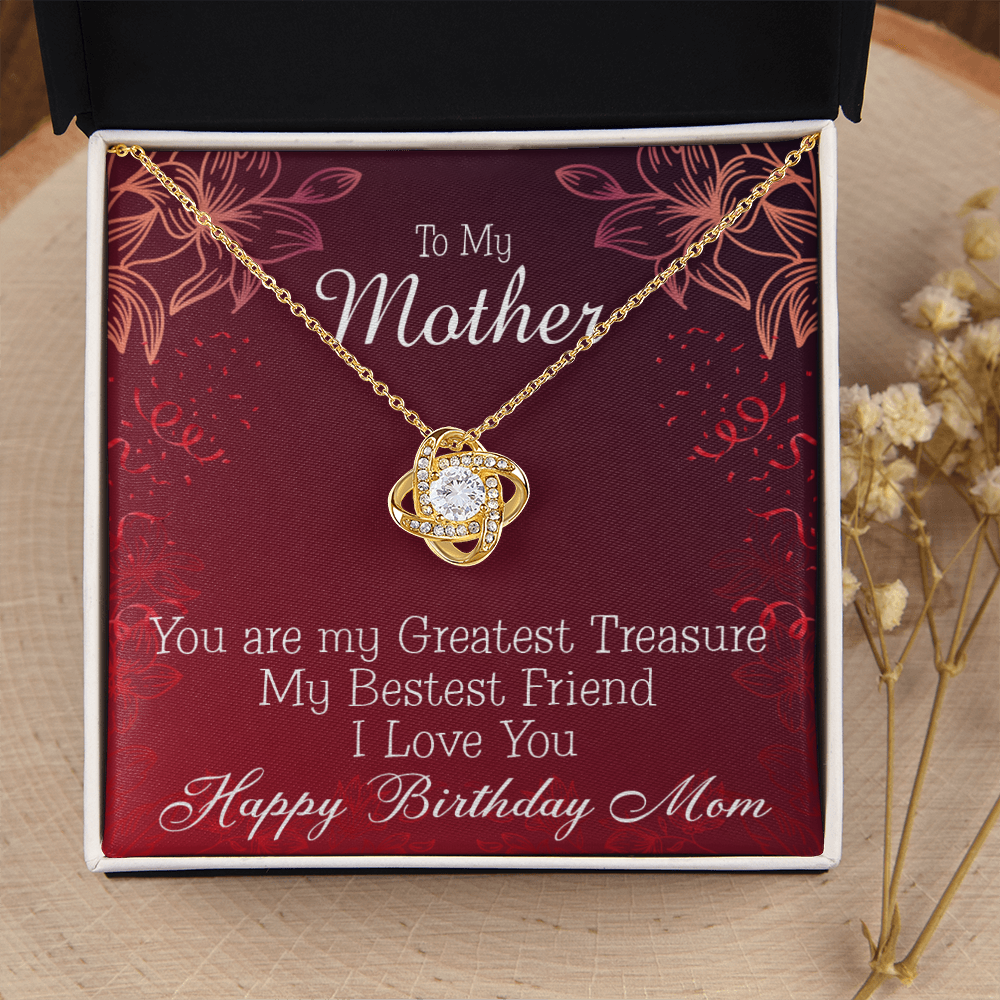 To My Mom Birthday Message Greatest Treasure Infinity Knot Necklace Message Card-Express Your Love Gifts