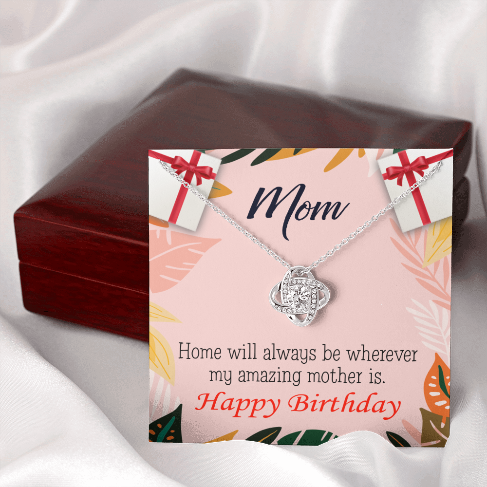 To My Mom Birthday Message Home is Mom Infinity Knot Necklace Message Card-Express Your Love Gifts