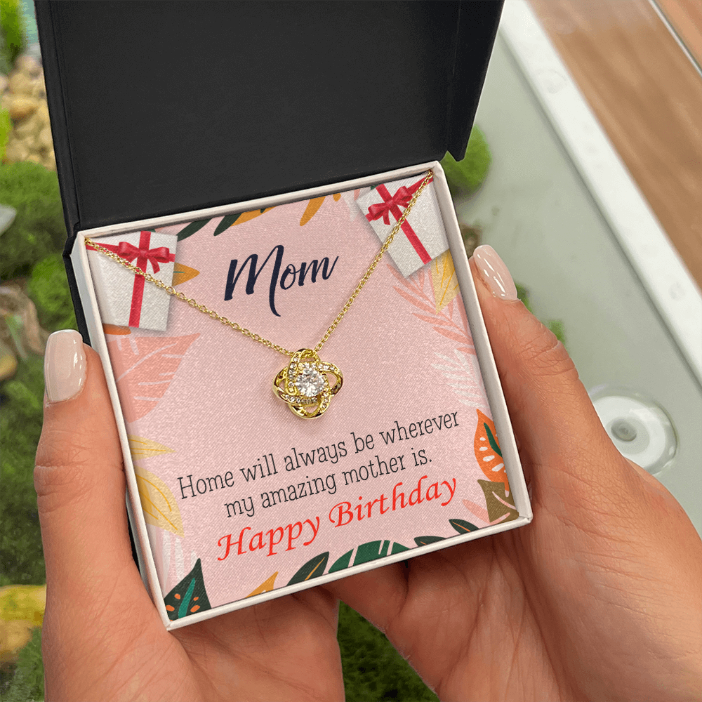 To My Mom Birthday Message Home is Mom Infinity Knot Necklace Message Card-Express Your Love Gifts