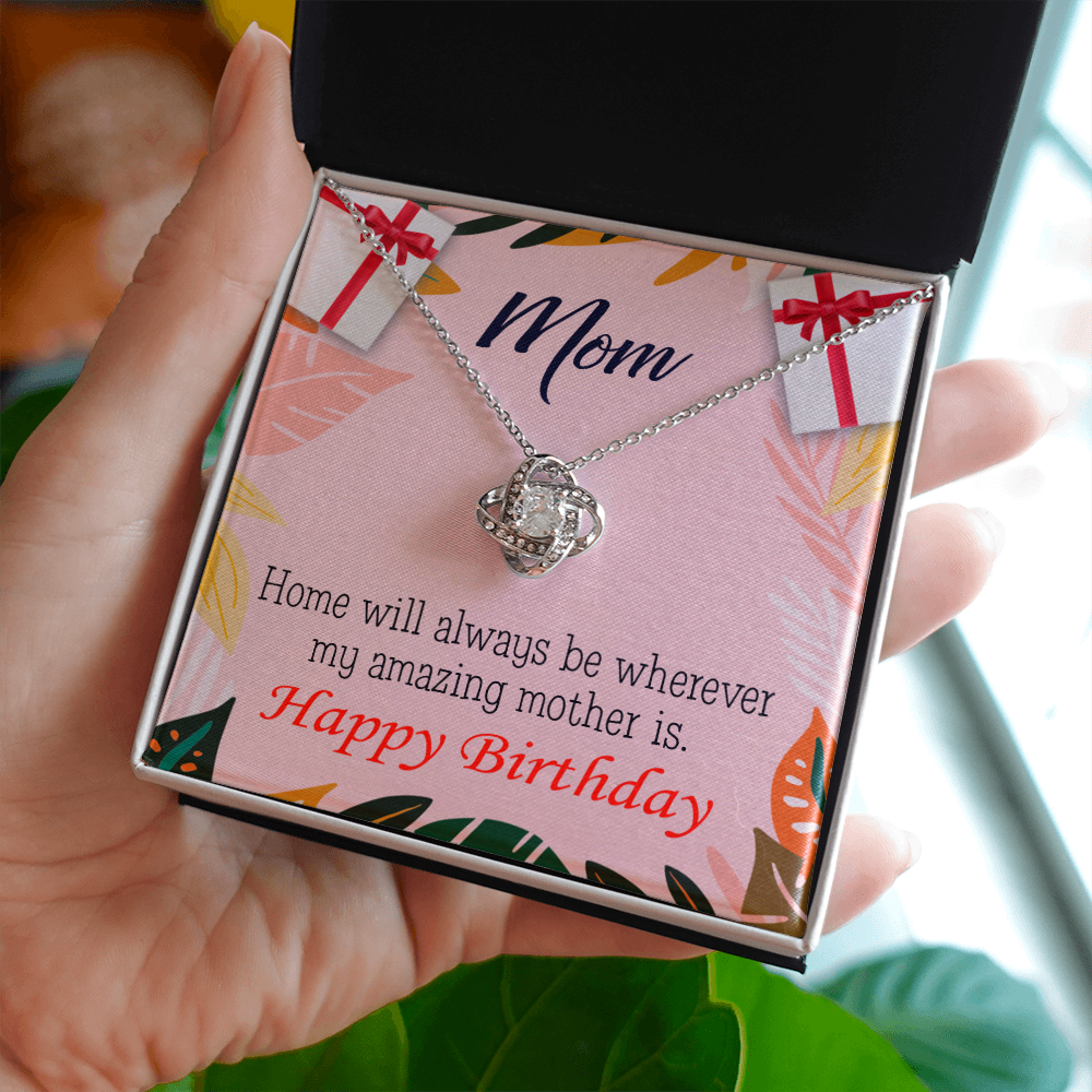 To My Mom Birthday Message Home is Mom Infinity Knot Necklace Message Card-Express Your Love Gifts