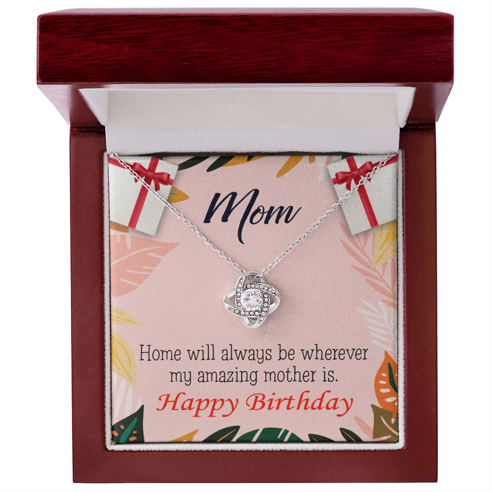 To My Mom Birthday Message Home is Mom Infinity Knot Necklace Message Card-Express Your Love Gifts