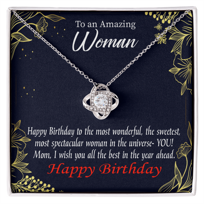 To My Mom Birthday Message Spectacular Woman Infinity Knot Necklace Message Card-Express Your Love Gifts