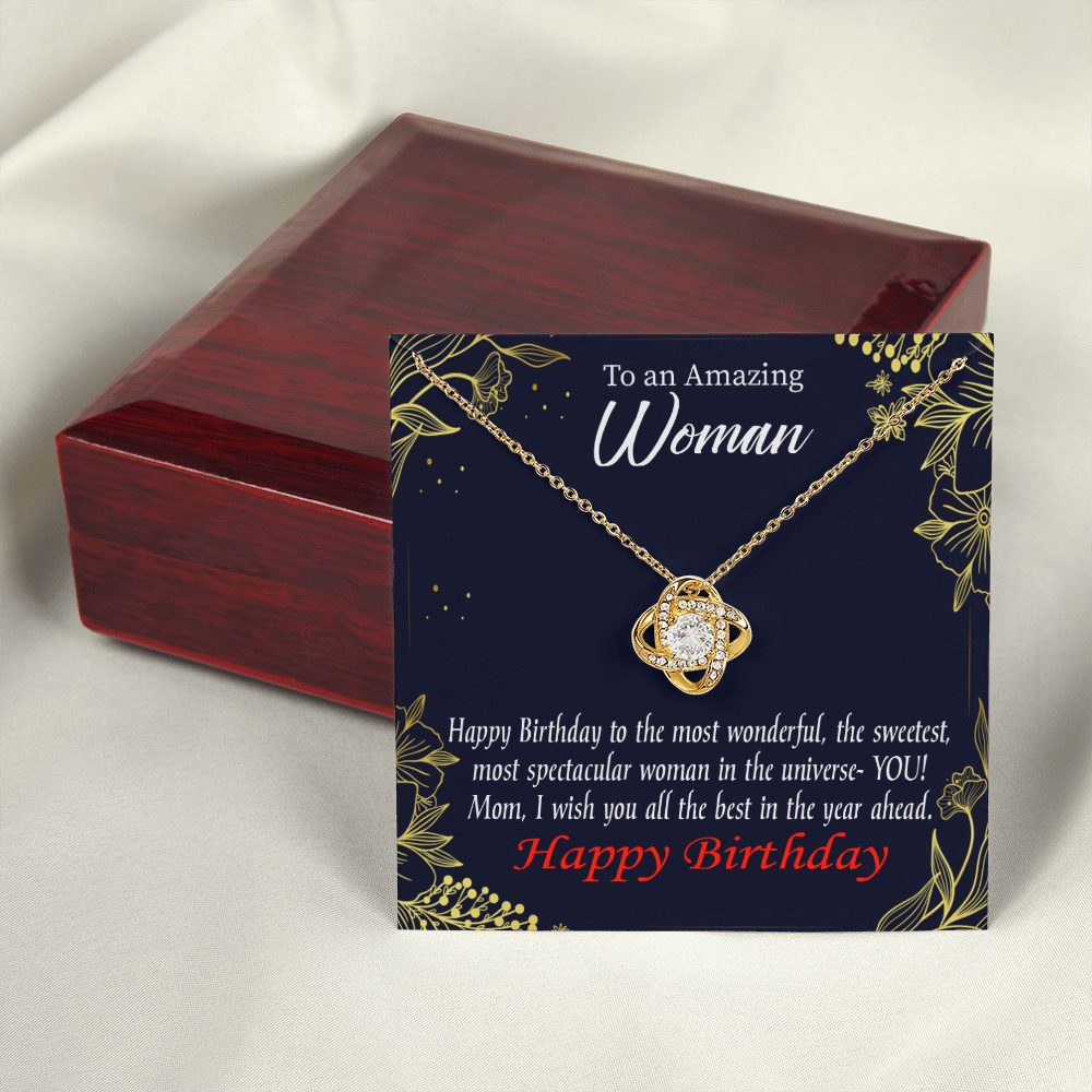 To My Mom Birthday Message Spectacular Woman Infinity Knot Necklace Message Card-Express Your Love Gifts