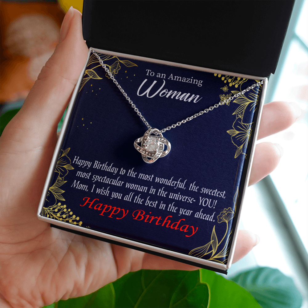 To My Mom Birthday Message Spectacular Woman Infinity Knot Necklace Message Card-Express Your Love Gifts