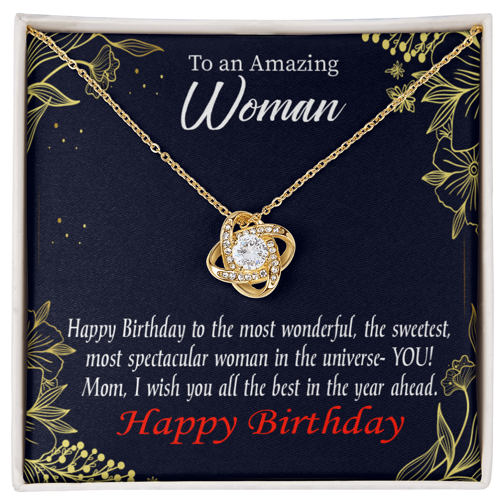 To My Mom Birthday Message Spectacular Woman Infinity Knot Necklace Message Card-Express Your Love Gifts