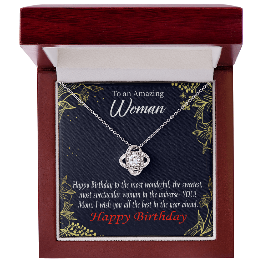 To My Mom Birthday Message Spectacular Woman Infinity Knot Necklace Message Card-Express Your Love Gifts