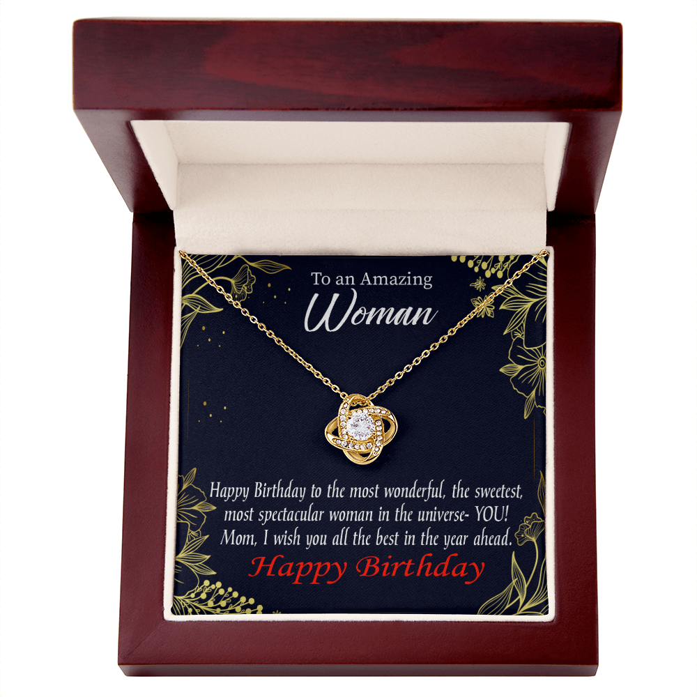 To My Mom Birthday Message Spectacular Woman Infinity Knot Necklace Message Card-Express Your Love Gifts