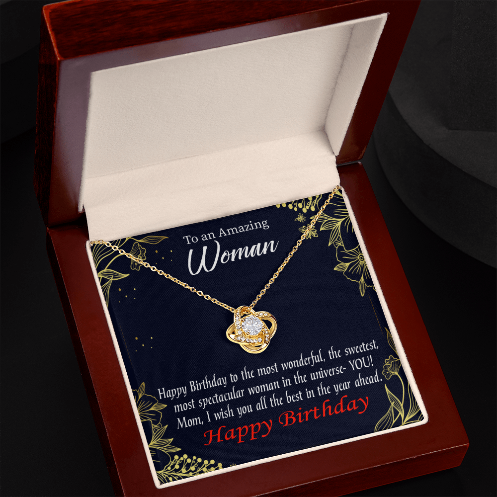 To My Mom Birthday Message Spectacular Woman Infinity Knot Necklace Message Card-Express Your Love Gifts