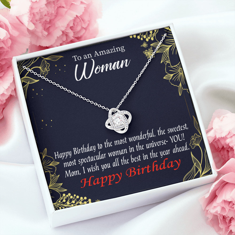 To My Mom Birthday Message Spectacular Woman Infinity Knot Necklace Message Card-Express Your Love Gifts