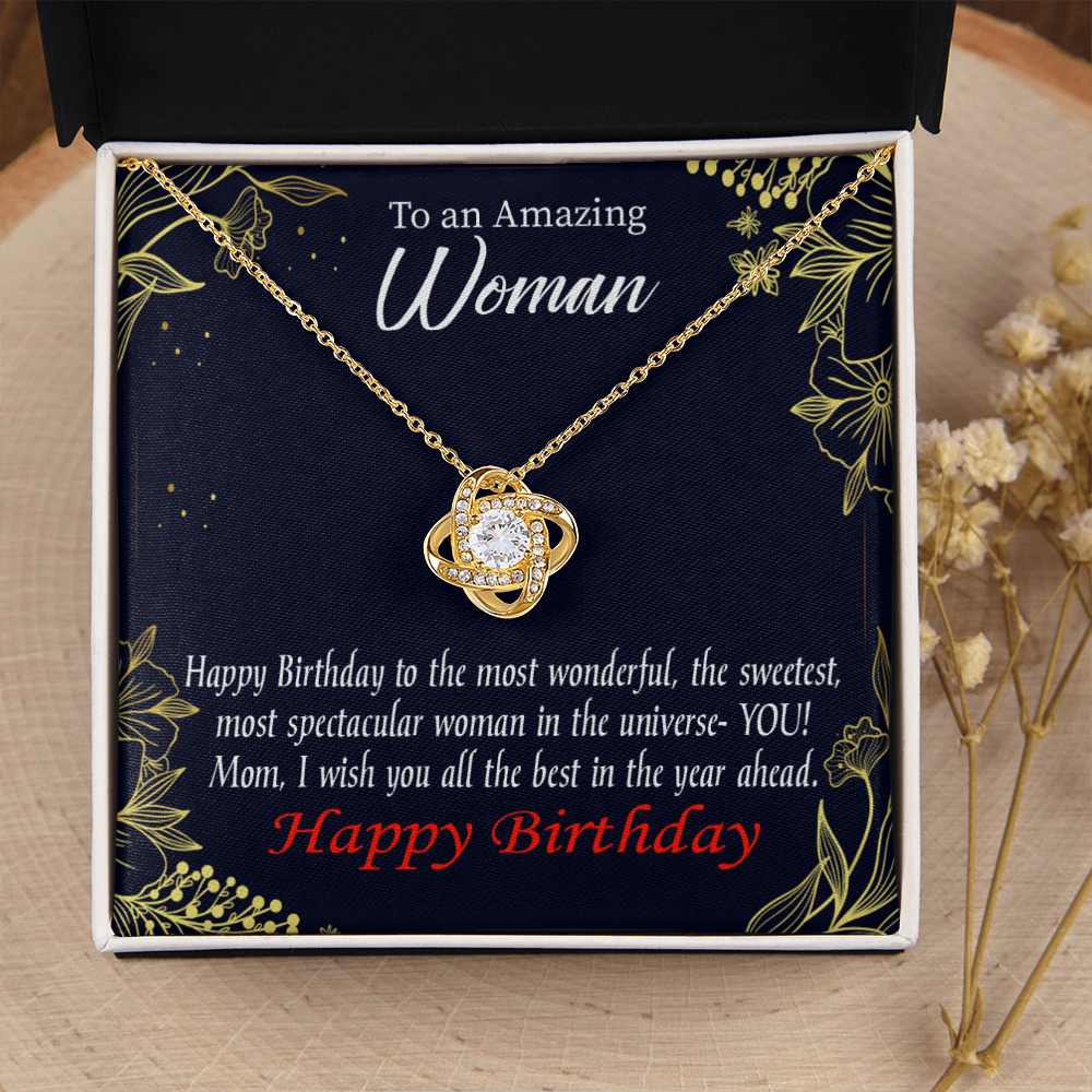 To My Mom Birthday Message Spectacular Woman Infinity Knot Necklace Message Card-Express Your Love Gifts