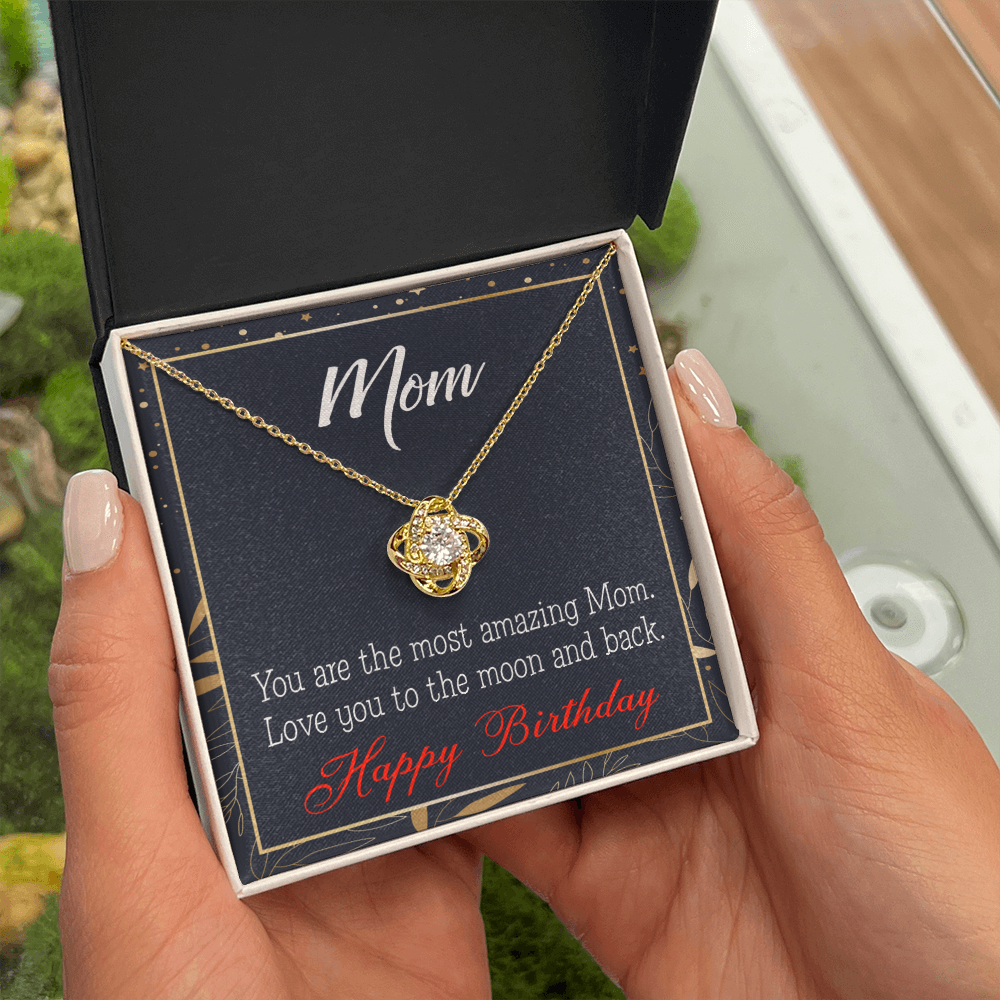 To My Mom Birthday Message To the Moon and Back Infinity Knot Necklace Message Card-Express Your Love Gifts