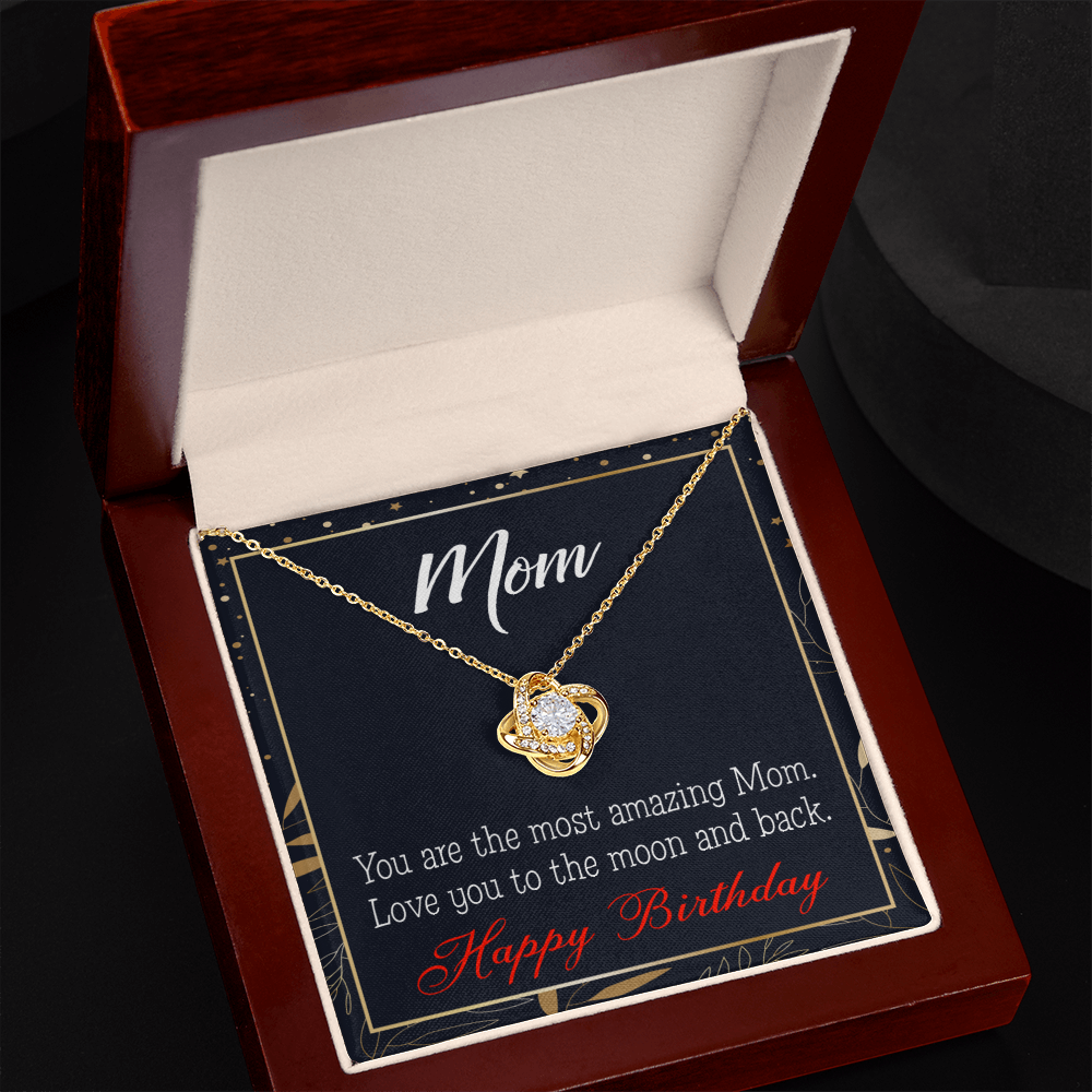 To My Mom Birthday Message To the Moon and Back Infinity Knot Necklace Message Card-Express Your Love Gifts