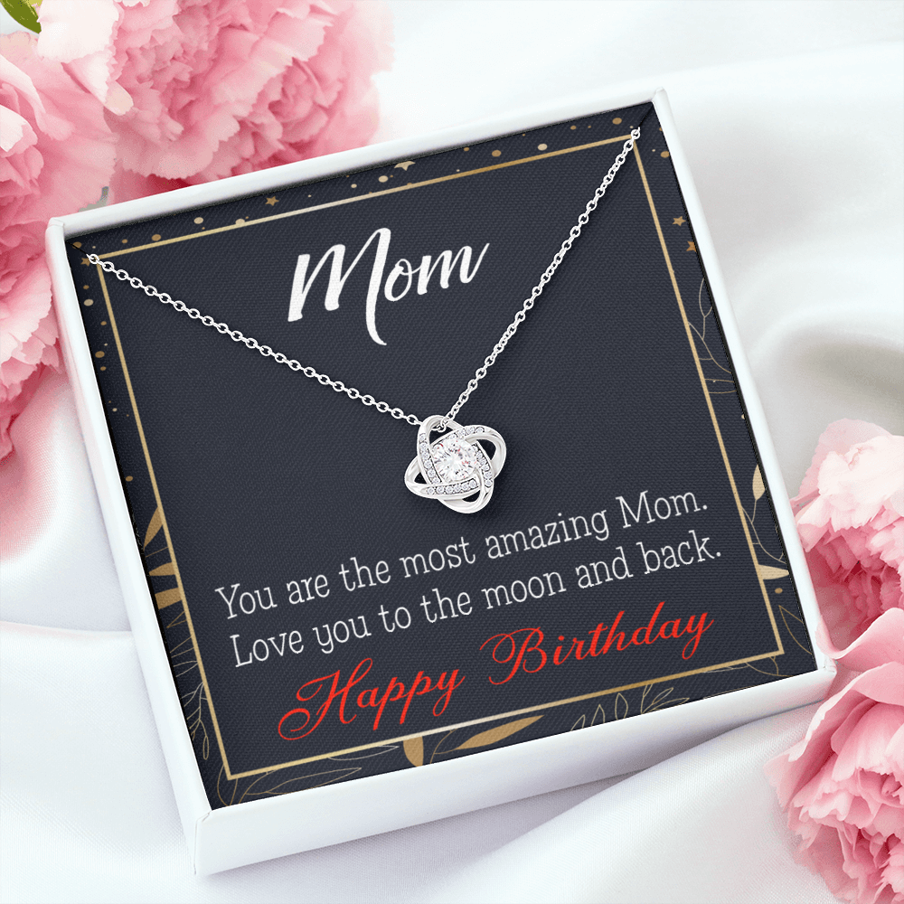 To My Mom Birthday Message To the Moon and Back Infinity Knot Necklace Message Card-Express Your Love Gifts