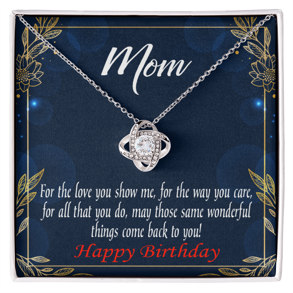 To My Mom Birthday Message Wonderful Things Infinity Knot Necklace Message Card-Express Your Love Gifts