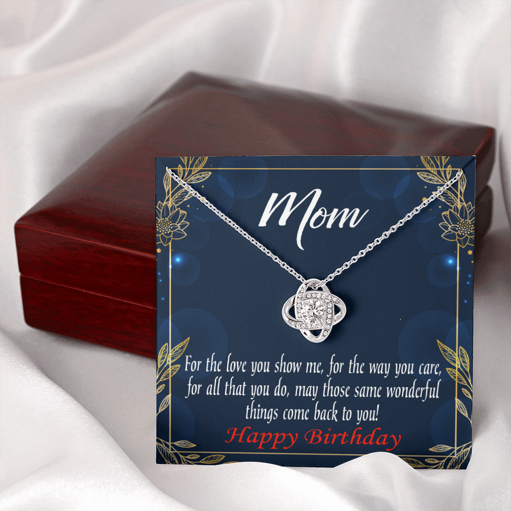 To My Mom Birthday Message Wonderful Things Infinity Knot Necklace Message Card-Express Your Love Gifts