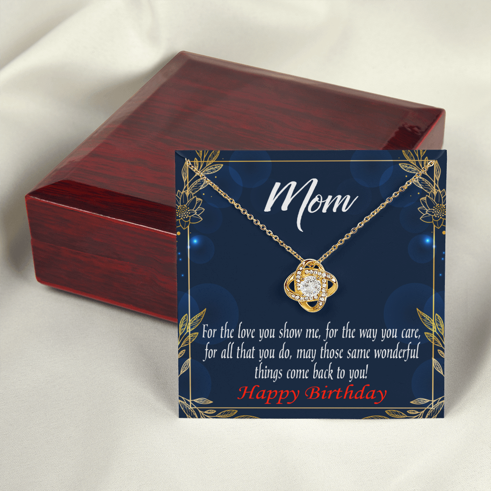 To My Mom Birthday Message Wonderful Things Infinity Knot Necklace Message Card-Express Your Love Gifts