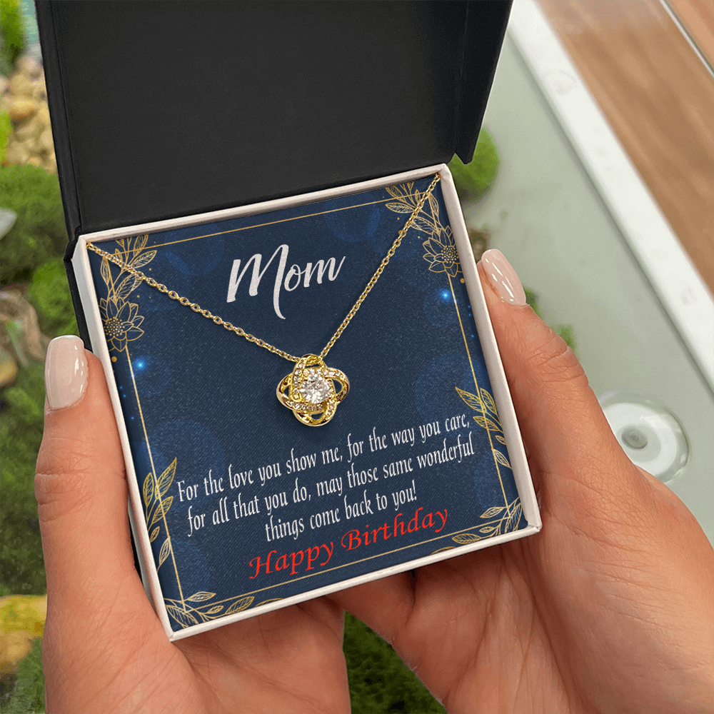 To My Mom Birthday Message Wonderful Things Infinity Knot Necklace Message Card-Express Your Love Gifts