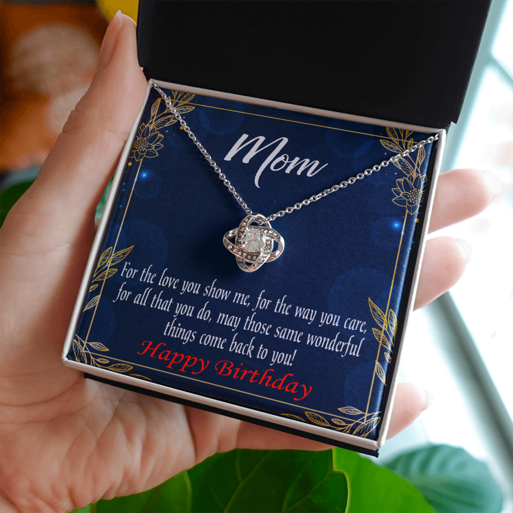 To My Mom Birthday Message Wonderful Things Infinity Knot Necklace Message Card-Express Your Love Gifts