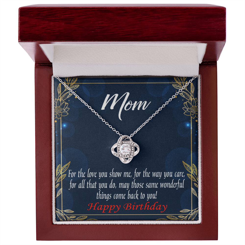 To My Mom Birthday Message Wonderful Things Infinity Knot Necklace Message Card-Express Your Love Gifts