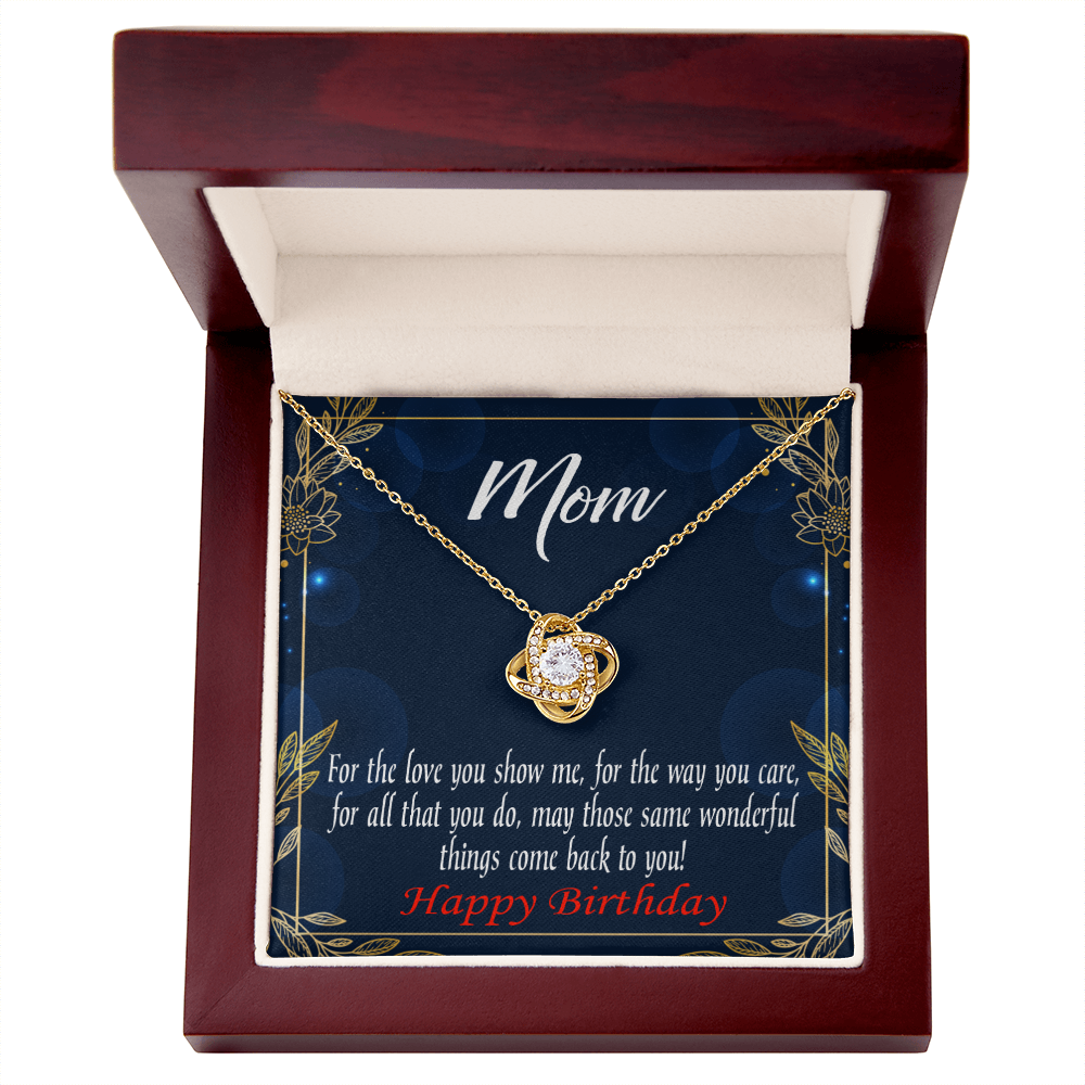 To My Mom Birthday Message Wonderful Things Infinity Knot Necklace Message Card-Express Your Love Gifts