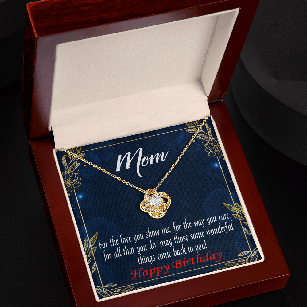 To My Mom Birthday Message Wonderful Things Infinity Knot Necklace Message Card-Express Your Love Gifts