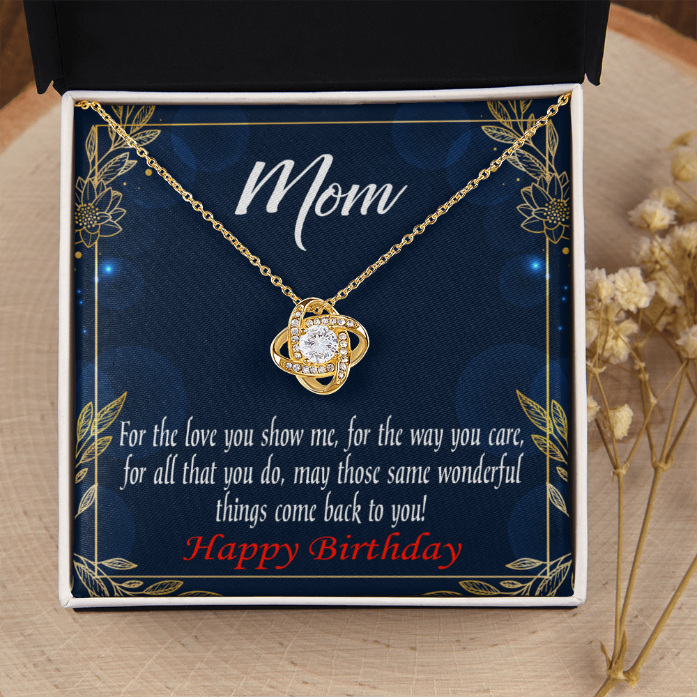 To My Mom Birthday Message Wonderful Things Infinity Knot Necklace Message Card-Express Your Love Gifts